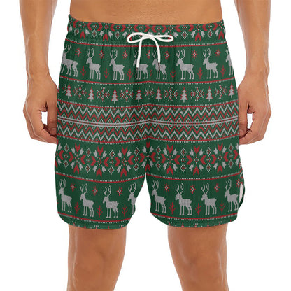 Christmas Holiday Knitted Pattern Print Men's Split Running Shorts