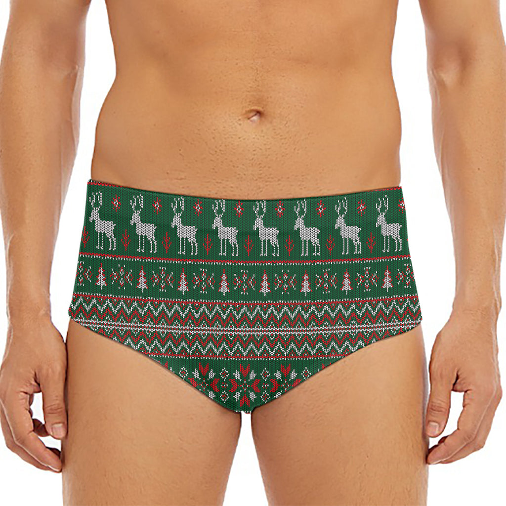 Christmas Holiday Knitted Pattern Print Men's Triangle Swim Briefs