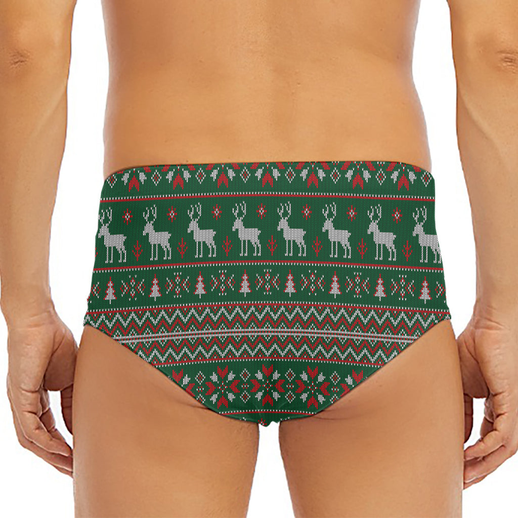Christmas Holiday Knitted Pattern Print Men's Triangle Swim Briefs