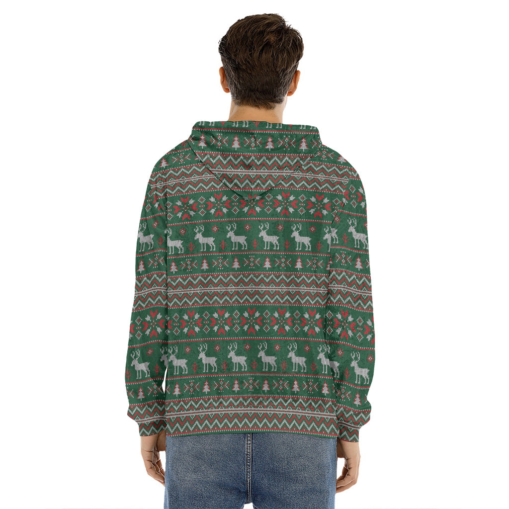 Christmas Holiday Knitted Pattern Print Men's Velvet Pullover Hoodie