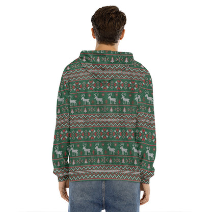 Christmas Holiday Knitted Pattern Print Men's Velvet Pullover Hoodie