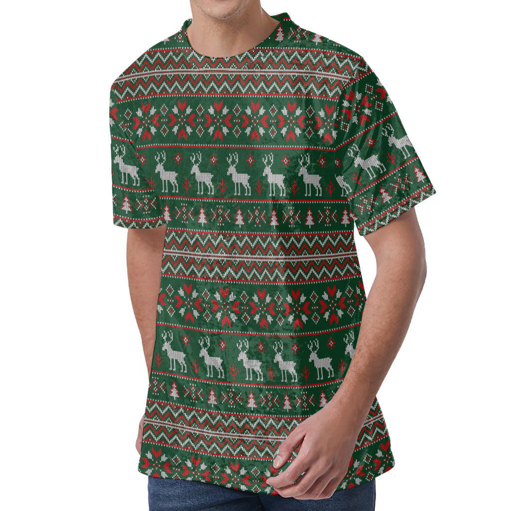 Christmas Holiday Knitted Pattern Print Men's Velvet T-Shirt