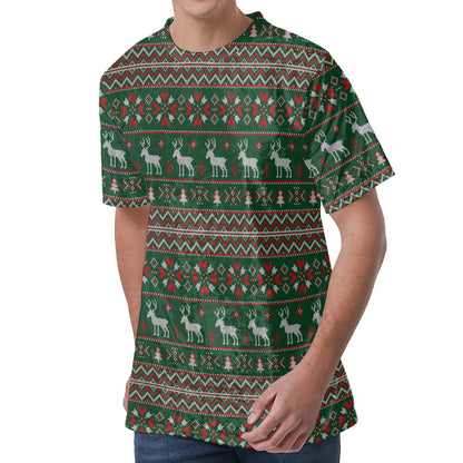 Christmas Holiday Knitted Pattern Print Men's Velvet T-Shirt