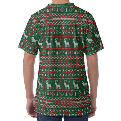 Christmas Holiday Knitted Pattern Print Men's Velvet T-Shirt