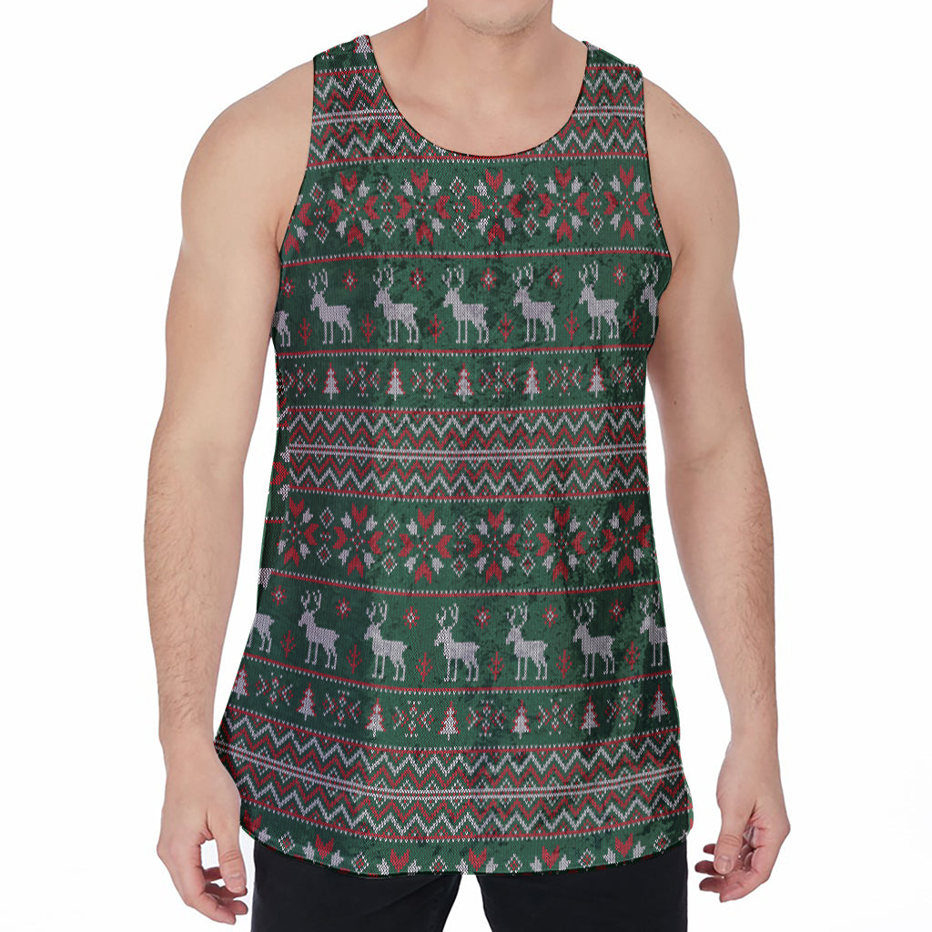 Christmas Holiday Knitted Pattern Print Men's Velvet Tank Top