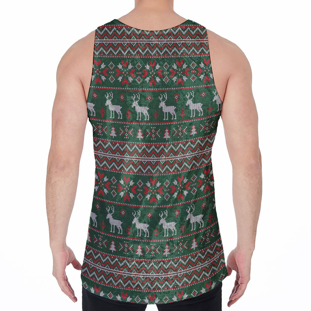 Christmas Holiday Knitted Pattern Print Men's Velvet Tank Top