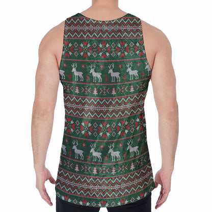 Christmas Holiday Knitted Pattern Print Men's Velvet Tank Top