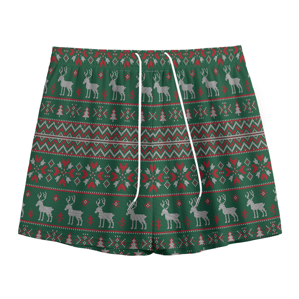 Christmas Holiday Knitted Pattern Print Mesh Shorts