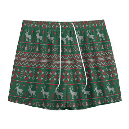 Christmas Holiday Knitted Pattern Print Mesh Shorts
