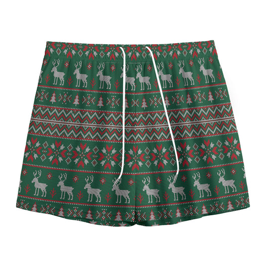 Christmas Holiday Knitted Pattern Print Mesh Shorts