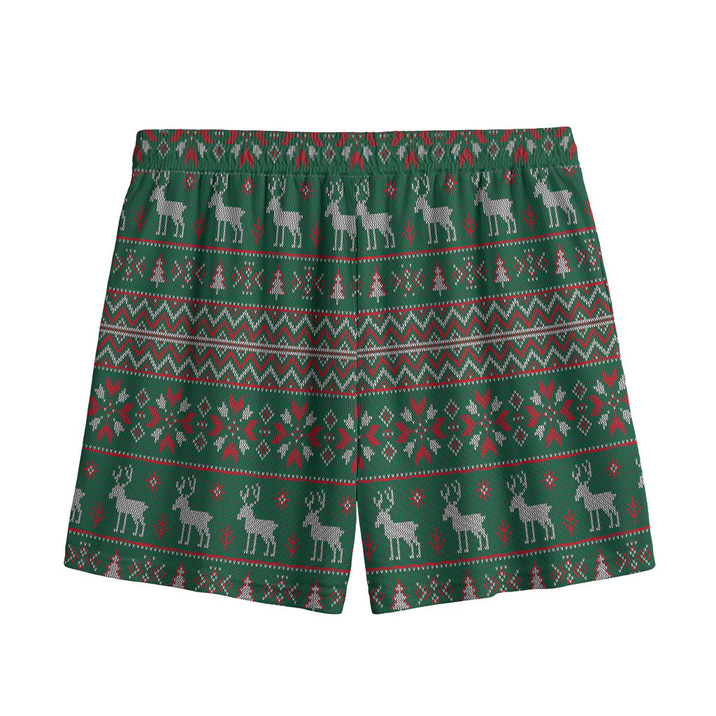 Christmas Holiday Knitted Pattern Print Mesh Shorts