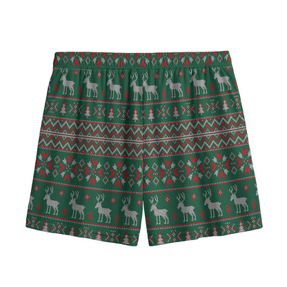 Christmas Holiday Knitted Pattern Print Mesh Shorts