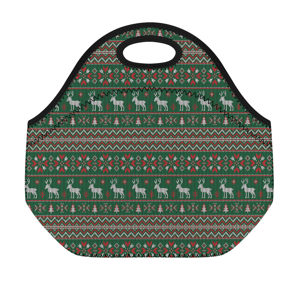 Christmas Holiday Knitted Pattern Print Neoprene Lunch Bag