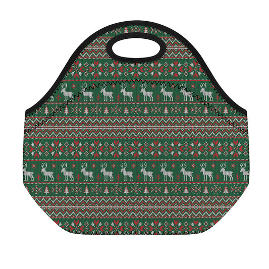 Christmas Holiday Knitted Pattern Print Neoprene Lunch Bag