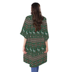 Christmas Holiday Knitted Pattern Print Open Front Beach Cover Up