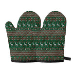 Christmas Holiday Knitted Pattern Print Oven Mitts