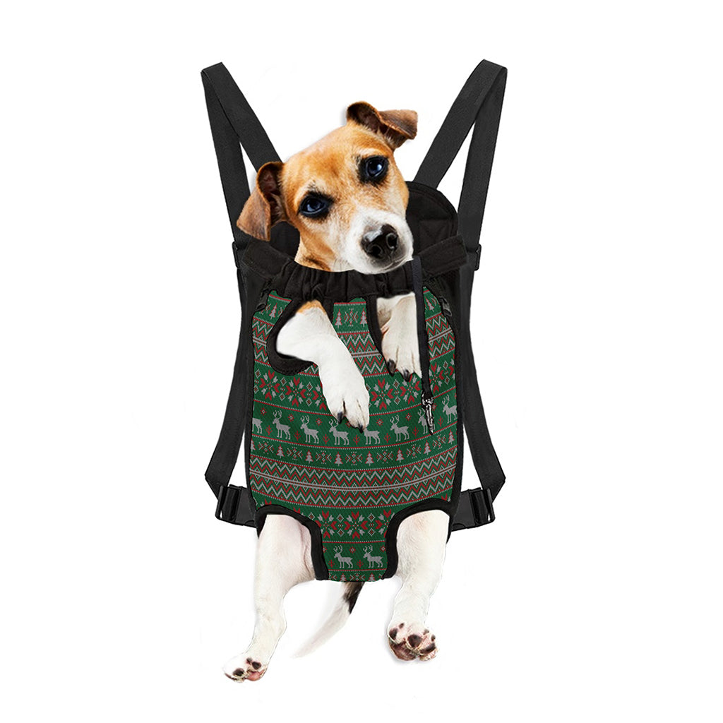Christmas Holiday Knitted Pattern Print Pet Carrier Backpack