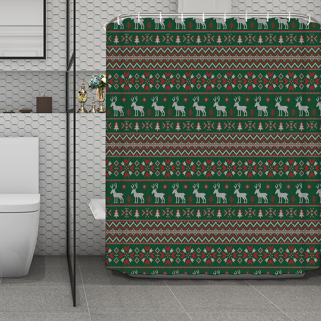 Christmas Holiday Knitted Pattern Print Polyester Shower Curtain