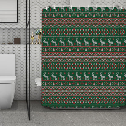 Christmas Holiday Knitted Pattern Print Polyester Shower Curtain
