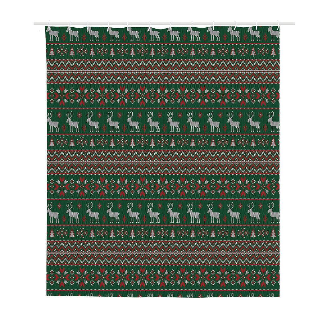 Christmas Holiday Knitted Pattern Print Polyester Shower Curtain