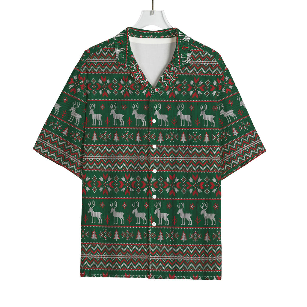 Christmas Holiday Knitted Pattern Print Rayon Hawaiian Shirt