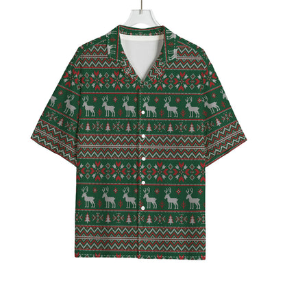 Christmas Holiday Knitted Pattern Print Rayon Hawaiian Shirt