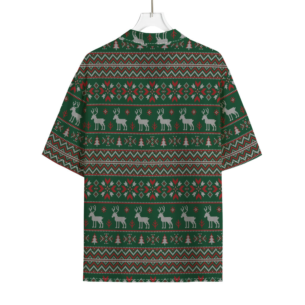 Christmas Holiday Knitted Pattern Print Rayon Hawaiian Shirt