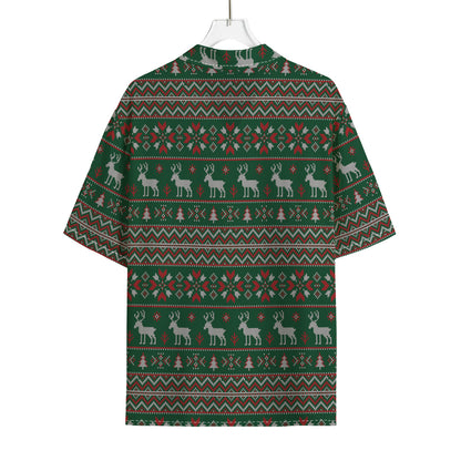 Christmas Holiday Knitted Pattern Print Rayon Hawaiian Shirt