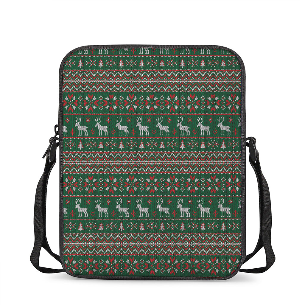 Christmas Holiday Knitted Pattern Print Rectangular Crossbody Bag