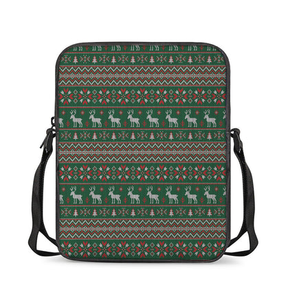 Christmas Holiday Knitted Pattern Print Rectangular Crossbody Bag