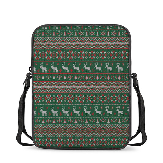 Christmas Holiday Knitted Pattern Print Rectangular Crossbody Bag