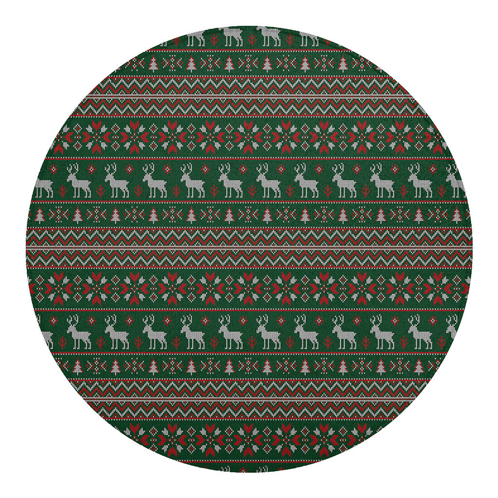 Christmas Holiday Knitted Pattern Print Round Blanket