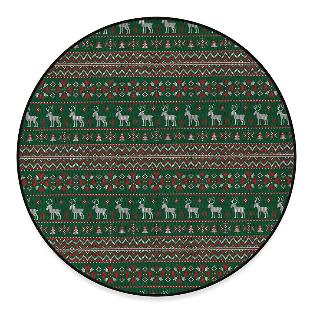 Christmas Holiday Knitted Pattern Print Round Floor Mat
