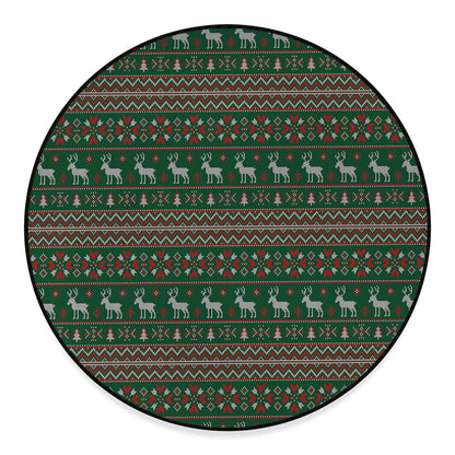 Christmas Holiday Knitted Pattern Print Round Floor Mat