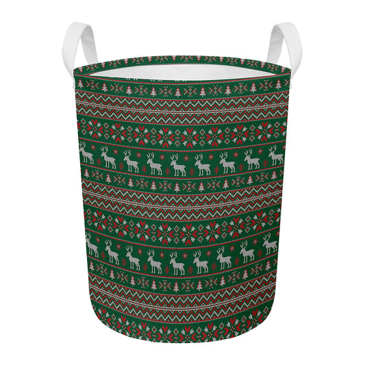 Christmas Holiday Knitted Pattern Print Round Laundry Basket