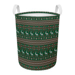 Christmas Holiday Knitted Pattern Print Round Laundry Basket
