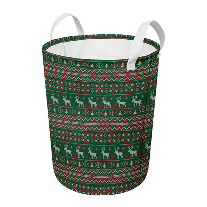 Christmas Holiday Knitted Pattern Print Round Laundry Basket
