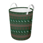 Christmas Holiday Knitted Pattern Print Round Laundry Basket