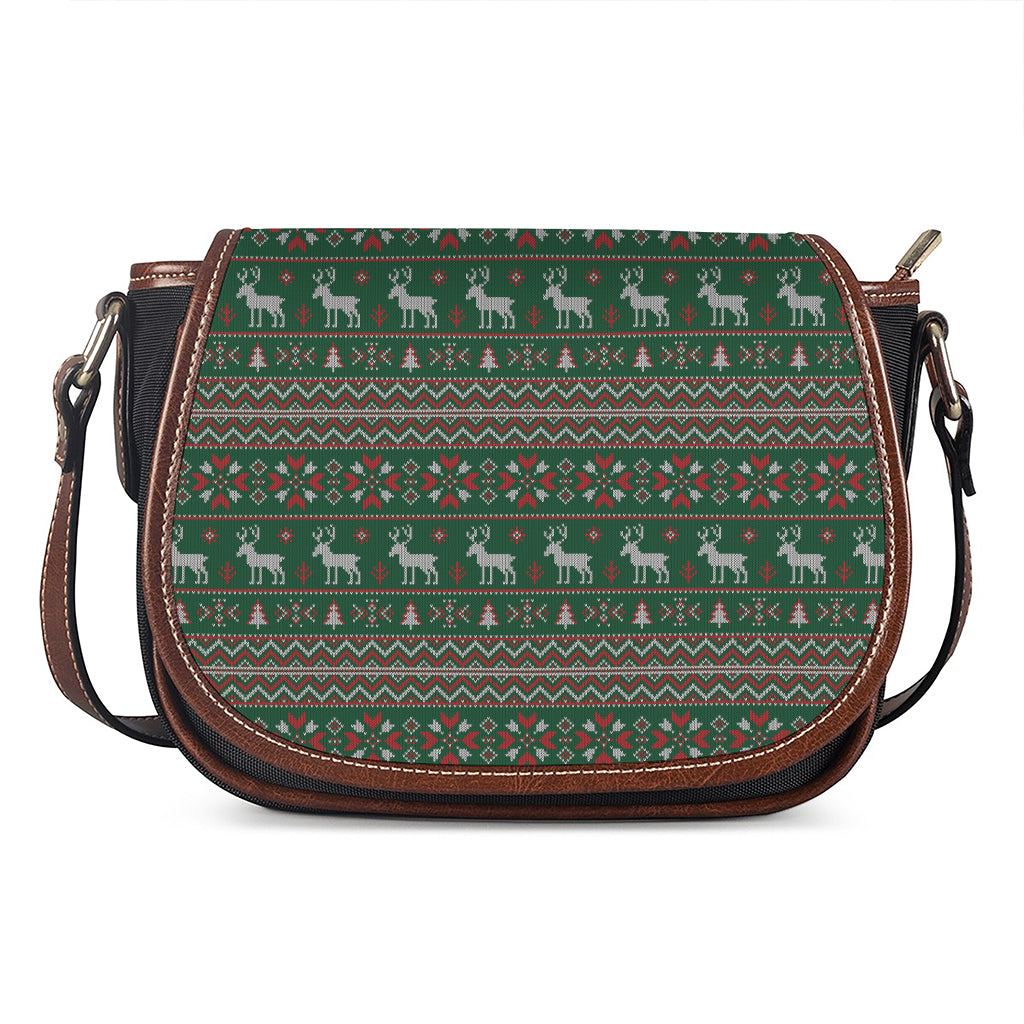 Christmas Holiday Knitted Pattern Print Saddle Bag