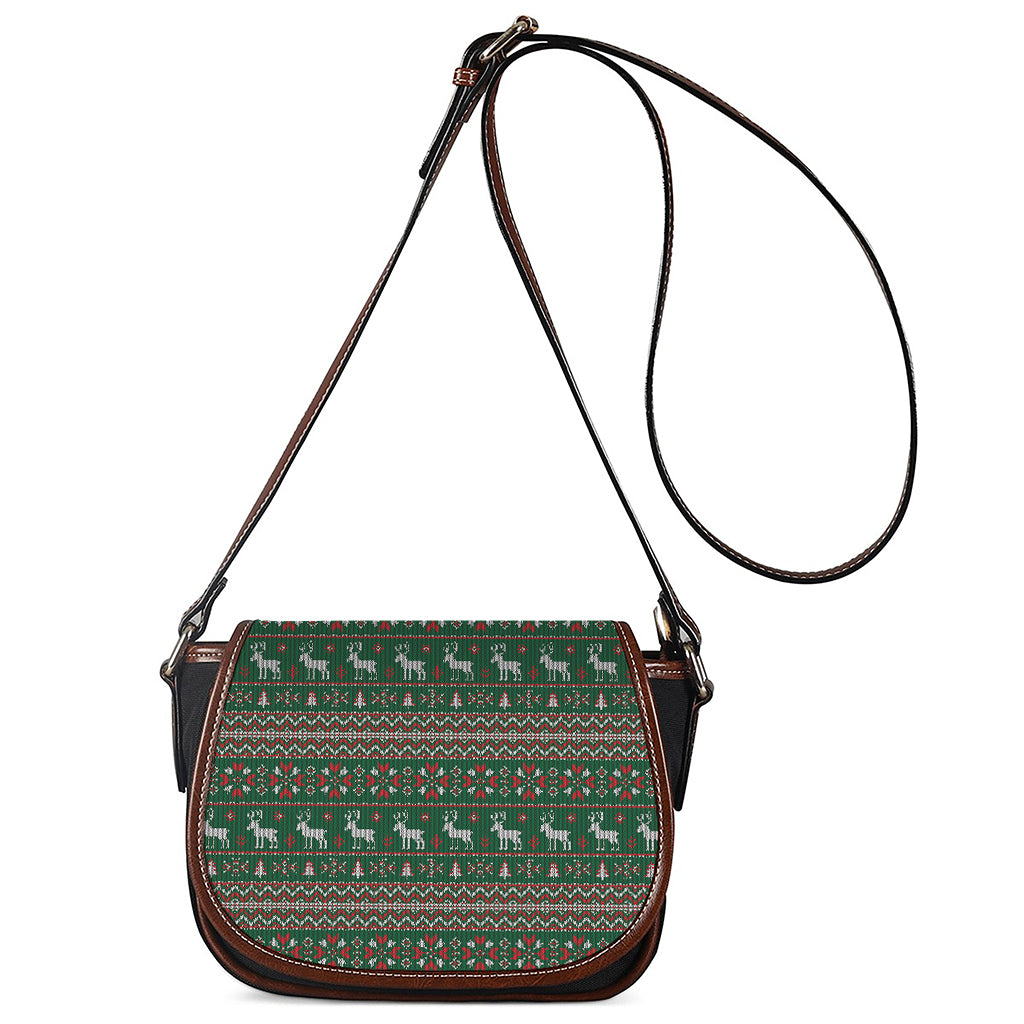 Christmas Holiday Knitted Pattern Print Saddle Bag