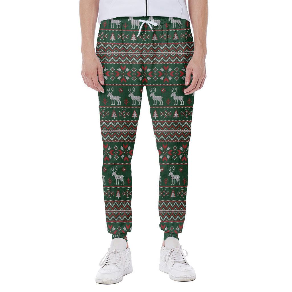 Christmas Holiday Knitted Pattern Print Scuba Joggers