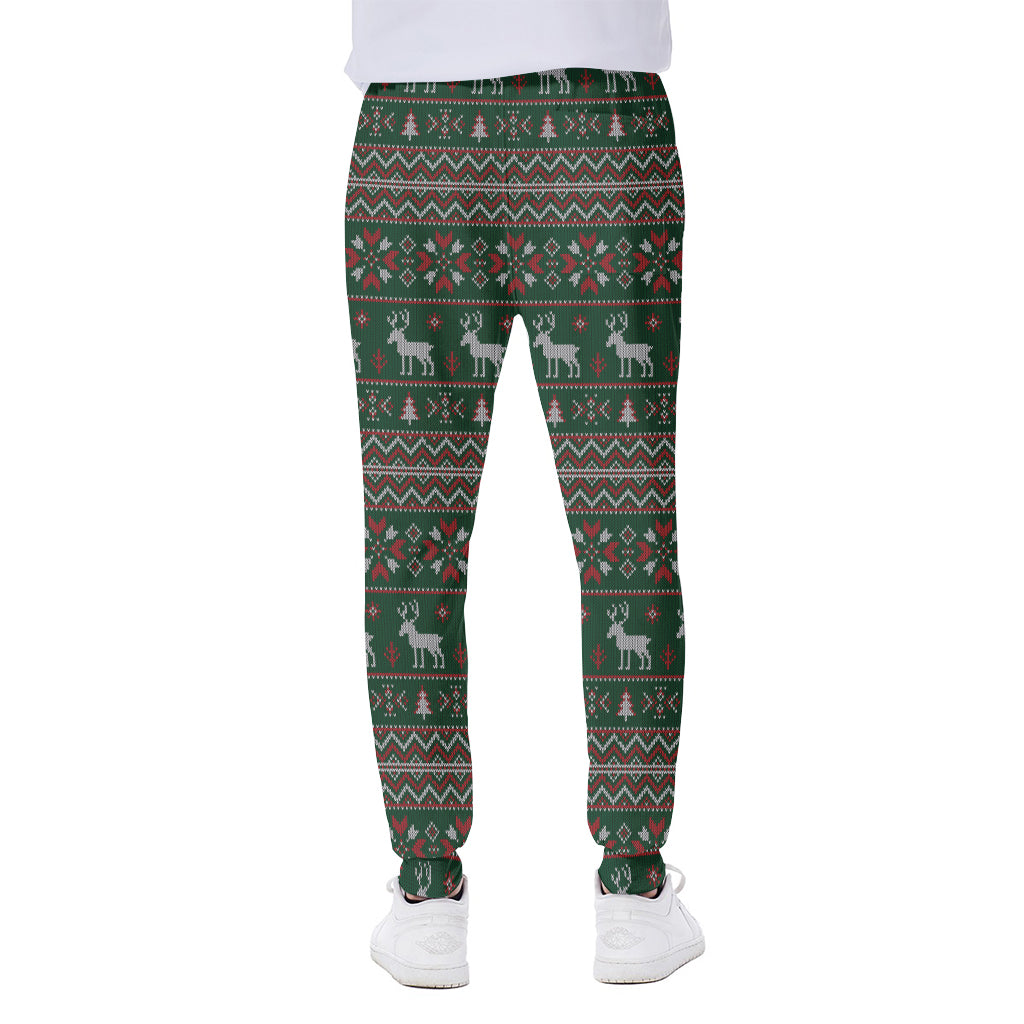 Christmas Holiday Knitted Pattern Print Scuba Joggers
