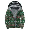 Christmas Holiday Knitted Pattern Print Sherpa Lined Zip Up Hoodie