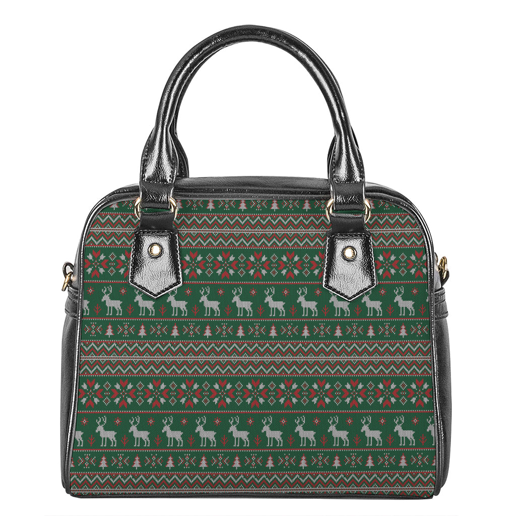 Christmas Holiday Knitted Pattern Print Shoulder Handbag