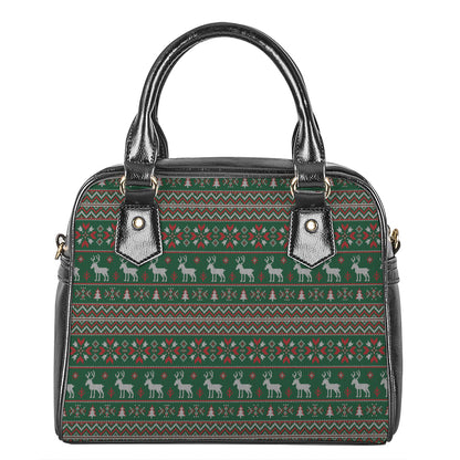 Christmas Holiday Knitted Pattern Print Shoulder Handbag