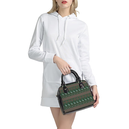 Christmas Holiday Knitted Pattern Print Shoulder Handbag