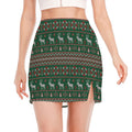 Christmas Holiday Knitted Pattern Print Side Slit Mini Skirt