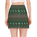 Christmas Holiday Knitted Pattern Print Side Slit Mini Skirt