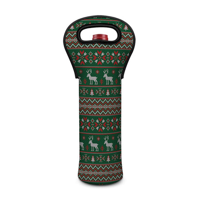Christmas Holiday Knitted Pattern Print Single Neoprene Wine Tote