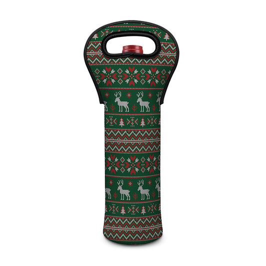 Christmas Holiday Knitted Pattern Print Single Neoprene Wine Tote